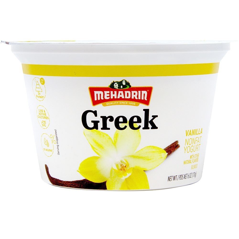 Mehadrin Authentic Greek Nonfat Vanilla Yogurt 0% Fat 6 Oz |  WesternKosher.com: Online Kosher Meat & Kosher Grocery Delivery Service in  Los Angeles